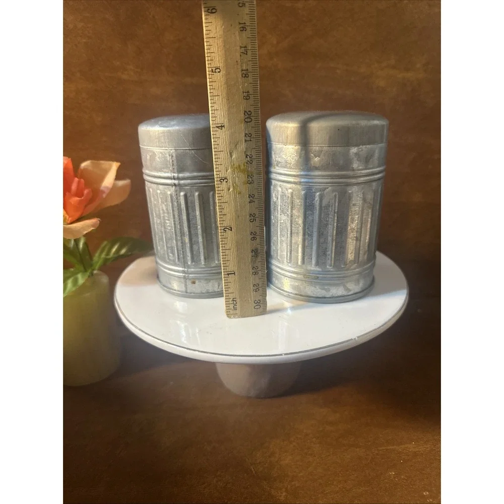 Vintage 1950s? Aluminum Salt and Pepper Shakers Brushed Metal Farmhouse Retro
